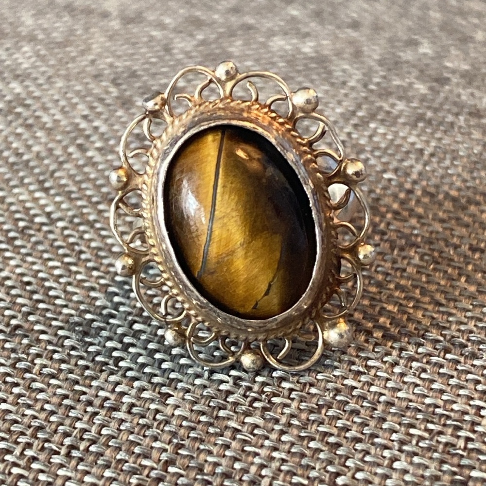 Vintage 925 Sterling Tiger Eye Ring (3)